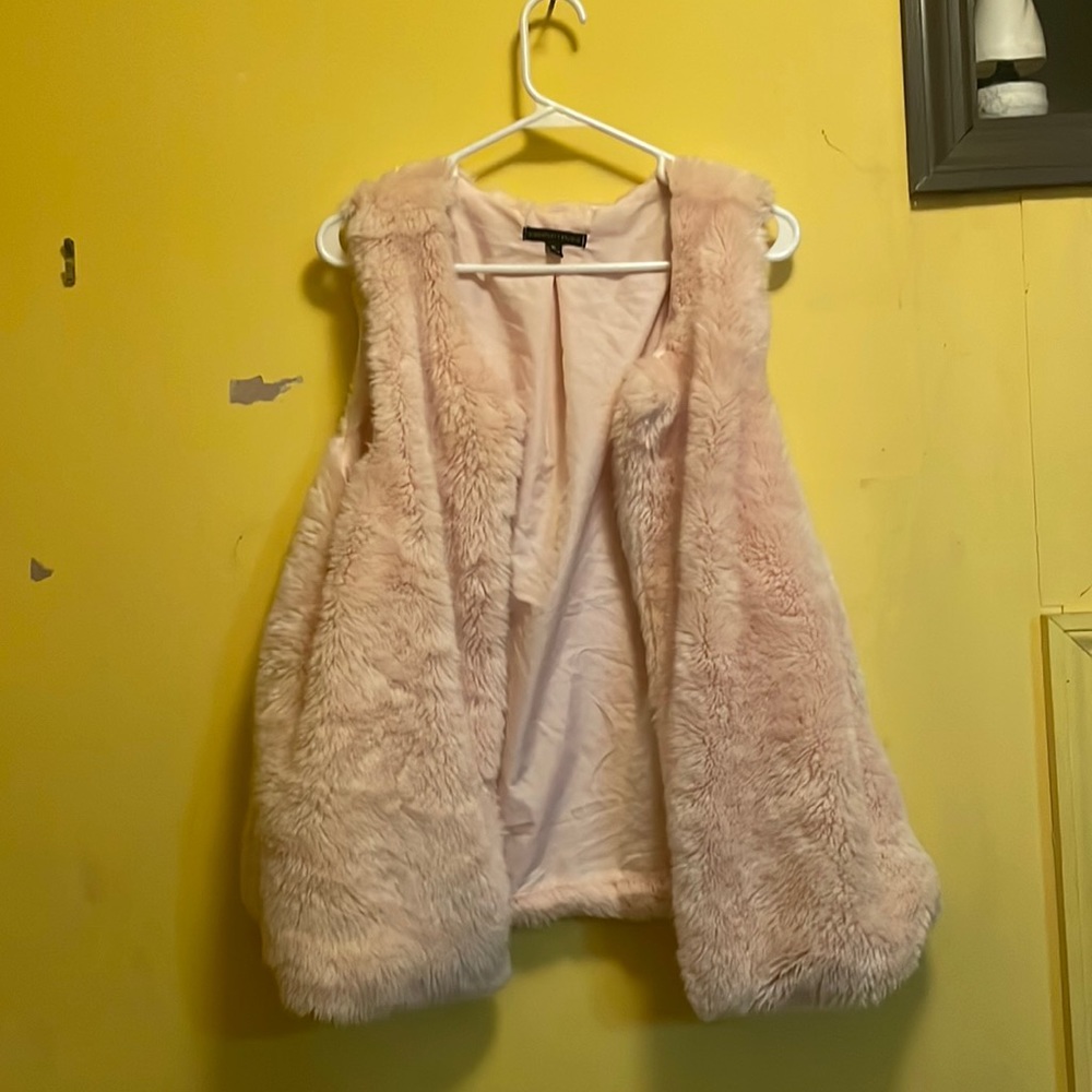 Pink Faux Fur Shoulder Sleeve Jacket Sweater Vest